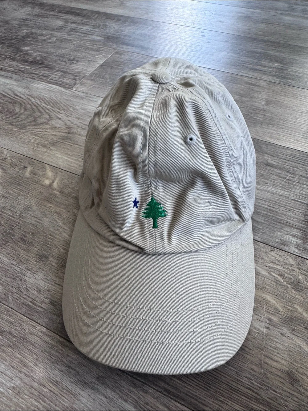 Maine Beige Baseball Cap with Green Tree Embroidery